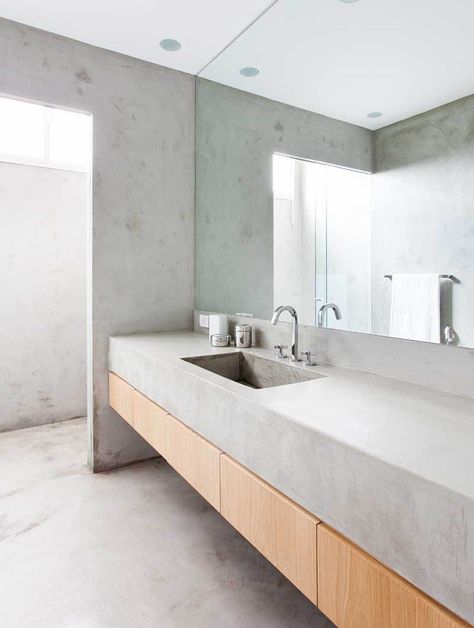 This Concrete Bathroom Countertop Is Hot On Pinterest Today Concrete Bathroom Design, Drømme Bad, Dekorere Bad, Minimal Bathroom, Concrete Bathroom, Concrete Walls, Interior Minimalista, Bad Inspiration, Appartement Design