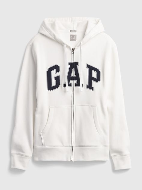 Gap Hoodie, Arch Logo, Gap, Arch, Relaxed Fit, Zipper, White