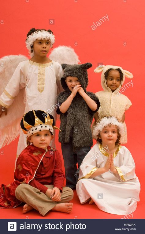 Five children in different nativity costumes   Ref:   Compulsory Credit: Stock Photo Nativity Costumes, Christmas Play, Play Ideas, Christian Life, Nativity, Photo Ideas, Photo Printing, Print On Demand, Custom Print