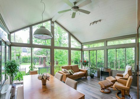 LivingSpace Sunroom Additions - Transitional - Sunroom - Other - by Choice Home Remodeling Inc. | Houzz AU Sunroom With All Sliding Doors, 4 Season Dining Room Addition, Large Sunroom Layout, Sunroom Ideas Modern, 4 Season Sunroom Ideas Room Additions, Sunroom Addition Off Kitchen, Enclosed Sunroom Ideas, Sunroom Dining Room Ideas, Sunroom Layout