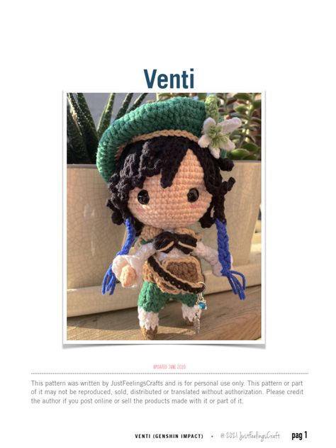 Scribd is the world's largest social reading and publishing site. Venti Crochet, Genshin Impact Venti, Crochet Plushie, Plushie Patterns, Crochet Clothing, Crochet Basics, Crochet Doll, Amigurumi Pattern, Crochet Clothes