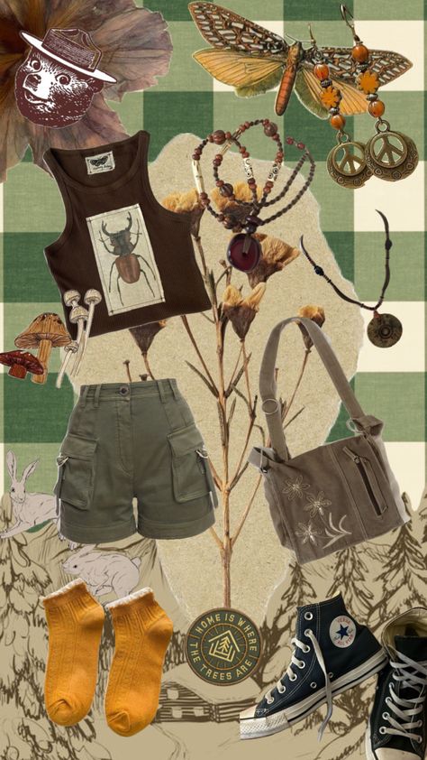 #nature #granolagirl #smokeythebear #folk #outfitideas Folk Astethic, Woodland Aesthetic Outfit, Folk Outfits Aesthetic, Folk Aesthetic Outfit, Folk Punk Fashion, Woodsy Outfit, Folk Punk Aesthetic, Adventurecore Outfit, Crowcore Outfit