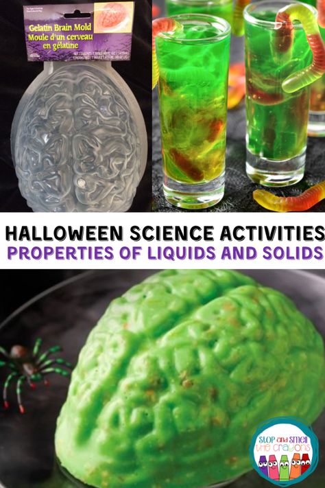 In the hectic chaos of Halloween these 5 experiments and activities will keep your 1st, 2nd or 3rd grade class engaged and learning the properties of liquids and solids while having FUN!! #science #liquids #solids #experiments #halloween #activities 5 Senses Halloween Activities, Halloween States Of Matter Activities, Halloween Activities 4th Grade, 3rd Grade Halloween Party Ideas, 3rd Grade Halloween Activities, 3rd Grade Science Experiments, Third Grade Halloween, Halloween Experiments, Science Halloween