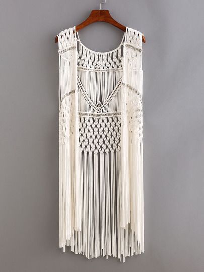 495dabfd0ca768a3c3abd672079f48b6desc35374584ri Macrame Vest, Diy Macrame Wall Hanging, Simpul Makrame, Macrame Clothes, Art Macramé, Pola Macrame, Hantverk Diy, Macrame Fringe, Beaded Macrame