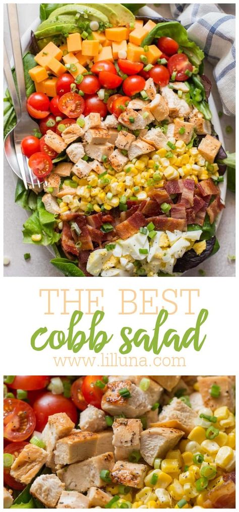 This simple cobb salad is so full of tasty ingredients it's a meal all on its own. It is quick to make and utterly delicious. #cobbsalad #salad #healthy #maindish #saladrecipes Savory Potato Salad, Cobb Salad Ingredients, Classic Cobb Salad, Cobb Salad Recipe, Salad Healthy, Salad Pasta, Lunch Idea, Main Dish Salads, Cook Chicken Breast