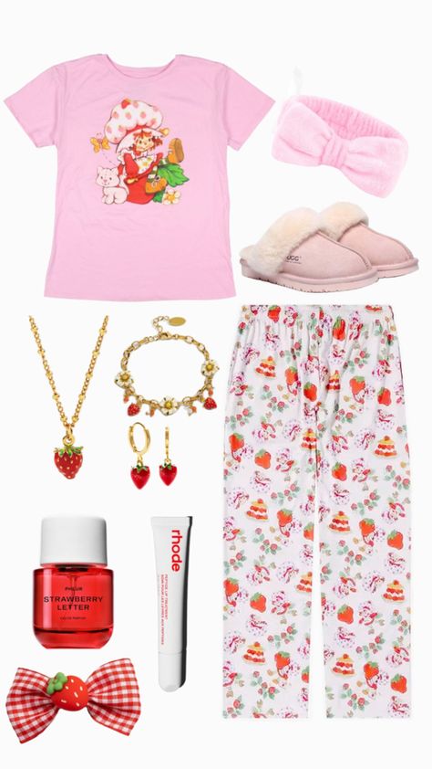 #explore #pinterest #strawberry #pink #pajamas #pj #aesthetic #outfit #fyp #tiktok Pj Aesthetic Outfit, Pj Aesthetic, Strawberry Shortcake Outfits, Strawberry Outfit, Strawberry Pink, Rich Money, Pink Pajamas, Beautiful Long Hair, Aesthetic Outfit