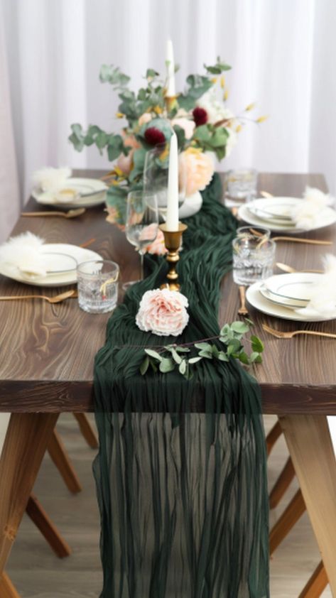 Dark Green Cheesecloth Table Runners, 6/12/24/36 Pack 21.5x120 Inch Gauze for Weddings, Bridal Showers, Banquet Decor, Wedding Shower Decor - Etsy Forest Green Table Runner, Simple Forest Wedding Table Decor, Bridal Shower Dark Green, Dark Green Cheesecloth Table Runner, Wedding Green Table Runner, Dark Green Table Runner Wedding, Hunters Green Wedding, Wedding Decor Dark Green, Forest Green Wedding Theme Decor