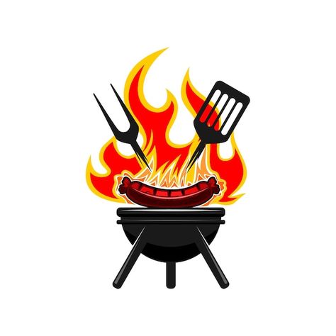 Bbq Cartoon, Grill Illustration, Grill Icon, Barbecue Logo, Bbq Art, Bbq Logo, Grilling Art, Grill Logo, Grill Barbecue