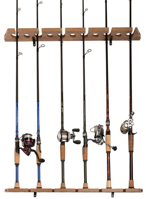 Fishing Pole Storage, Distressed Wood Wall, Fishing Rod Rack, Fishing Rod Storage, Fishing Room, Artificial Wood, Rod Rack, Fishing Rods And Reels, Fishing Rod Holder