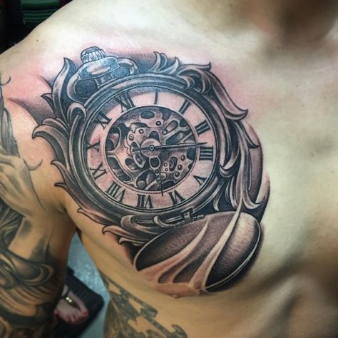 Image result for pocket watch tattoo Time Piece Tattoo, Pocket Watch Tattoo Design, Watch Tattoo Design, Gear Tattoo, Pocket Watch Tattoos, Tato Dada, Watch Tattoo, Clock Tattoo Design, Full Sleeve Tattoo Design