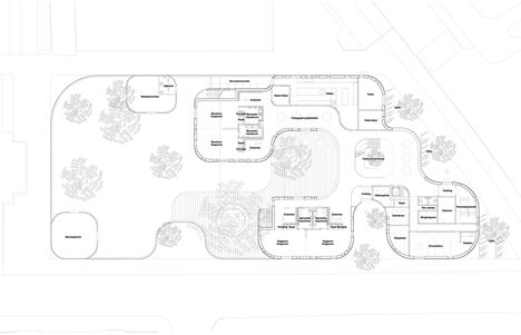 Forfatterhuset Kindergarten Copenhagen by COBE Child Care Center Design, Arch Plan, School Floor Plan, Kindergarten Drawing, Kindergarten Pictures, Kindergarten Interior, Tree Plan, Brick Cladding, Architecture Portfolio Design