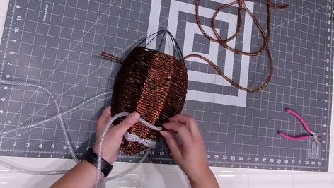 How To Make A Football Wreath, Dollar Tree Football Wreath Form Diy, Football Wreath Form, Football Wreath Diy, Dollar Tree Wreath, Deco Mesh Wreaths Tutorials, Football Diy, Mesh Wreath Tutorial, Wire Wreath Forms