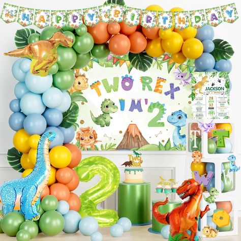 Dinosaur Birthday Party For Two Year Old, Dino Themed 2nd Birthday Party, Dinasour 2nd Birthday Boy, Two Party Themes Boy, Dinosaur Two Year Old Party, Second Birthday Dinosaur Theme, 4th Birthday Theme Boy, Dinosaur 2nd Birthday Party Boys, Dino 2nd Birthday Party