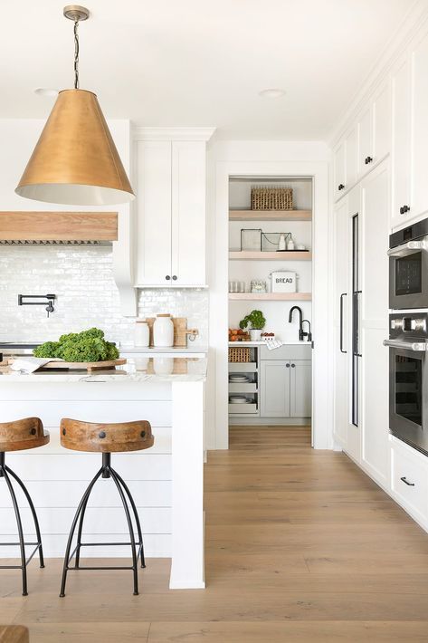 Prior Lake Modern Farmhouse Reveal Part II | Bria Hammel Interiors White Kitchen Black Hardware, Kitchen Black Hardware, Gold Pendant Lights, Bria Hammel, Country Interiors, Classic Kitchen, White Kitchen Design, Home Luxury, Interior Modern