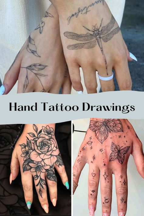 Tattoo Ideas Hand Female, Pretty Hand And Finger Tattoos For Women, Floral Hand And Finger Tattoo, Right Hand Tattoos For Women, Hand Tattoos Pattern, Back Palm Tattoo Hand, Wildflower Hand Tattoo, Dahlia Hand Tattoo, Top Of Hand Tattoos For Women Simple