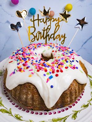 This delicious and easy bundt cake is perfect for a celebration but easy enough for everyday | She's Almost Always Hungry Bundt Birthday Cake Decorating, Mini Celebration Cakes, Birthday Bundt Cake Decoration, Birthday Bundt Cake Decorating Ideas, Nothing Bundt Cake Birthday, Decorated Bundt Cakes Birthday, Dancing Birthday Cake, Birthday Bundt Cake, Copycat Nothing Bundt Cake Recipes Confetti