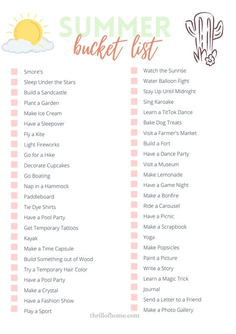 Summer List Ideas, Summer Bucket List For Kids, Printable Summer Bucket List, Summer Bucket List For Teens, Ultimate Summer Bucket List, Bucket List Printable, Bucket List For Teens, Summer Checklist, For Couples