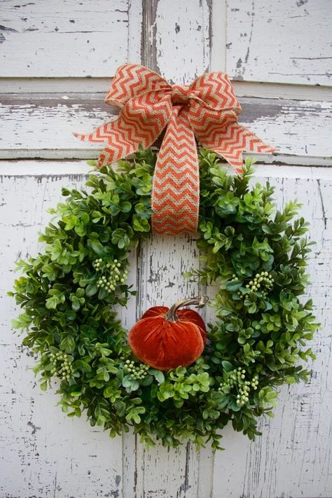 Boxwood Wreath Fall, Fall Boxwood Wreath, Fall Boxwood Wreath Ideas, Boxwood Wreath Front Door, Boxwood Wreath Decor, Ivy Wreath, Houses Exterior, Church Door, Wild Geese