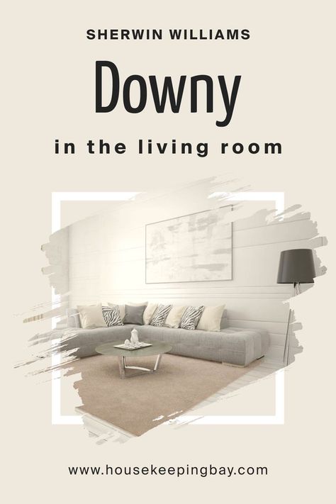 Downy SW 7002 in the Living Room by Sherwin-Williams Sw Heron Plume Walls, Sw Aesthetic White Walls, Heron Plume Sherwin Williams, Heron Plume, City Loft Sherwin Williams, Greek Villa Sherwin Williams, Gray Furniture, Sherwin Williams White, Benjamin Moore Gray