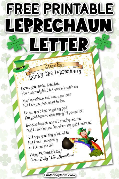 Letter From Leprechaun, Leprechaun Template, Leprechaun Letter, Lucky The Leprechaun, The Leprechaun, St Patricks Crafts, Leprechaun Trap, St Patricks Day Crafts For Kids, St Patrick Day Activities