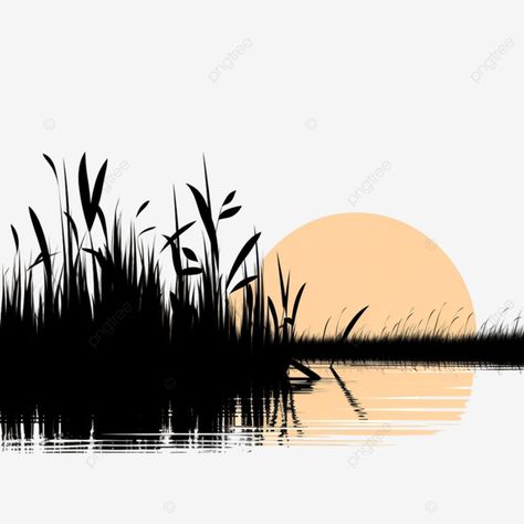 silhouette of a reed in the grass swamp and river plants cattail flat illustration grass reed swam River Silhouette, River Plants, Aussie Outback, Grass Silhouette, Grass Illustration, Grass Vector, Illustration Flat, Tree Landscape, Aztec Design