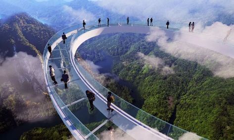 Glass Corridor, See Think Wonder, Landscape Plane, Glass Walkway, Glass Bridge, Dangerous Roads, Interesting Buildings, Laminated Glass, Bridge Design