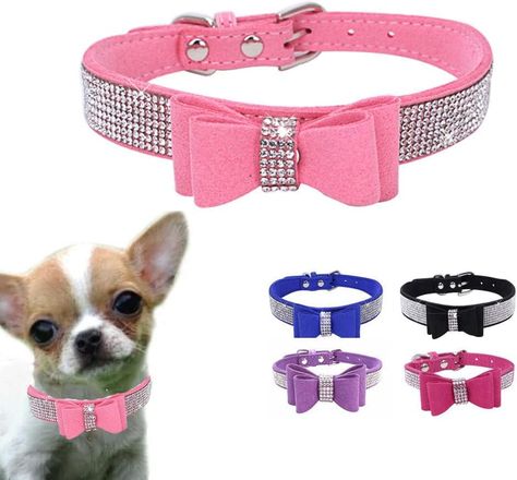 Fancy Soft Diamond with Bow Pet Collor for Small Dogs Rhinestone Dog Collar, Crystal Dog, Small Dog Collar, Puppy Collars, Rhinestone Bow, Dog Collars & Leashes, Cat Pet Supplies, Pretty And Cute, Small Dog