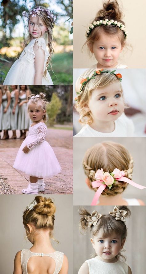 8 Of the Cutest Wedding Flower Girl Hairstyles You'll Ever See | Tulle & Chantilly Wedding Blog Toddler Wedding Hair, Wedding Hairstyles For Girls, Hairstyles For Fine Hair, Toddler Flower Girls, Flower Girl Hairstyles, 짧은 머리, Wedding Flower Girl