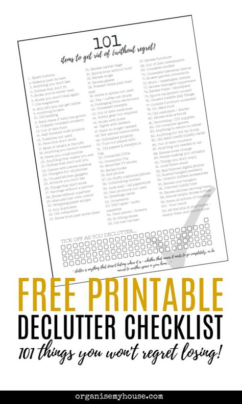 I cannot wait to get started on decluttering my home, and this free printable checklist for items to get rid of will really help. Thank you so much! #freeprintabledeclutterchecklist #decluttering #declutter #clutterfree Declutter Checklist Printables, Declutter List, Clearing Out Clutter, Organizational Printables, Declutter Checklist, Decluttering Inspiration, Clutter Free Home, Clutter Organization, Free Checklist