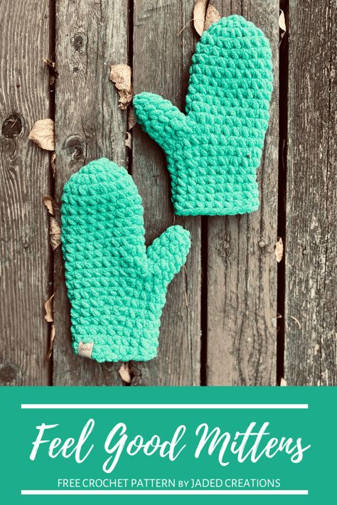 Feel Good Mittens – A Quick & Easy Crochet Pattern – Jaded Crochet Mitten Patterns, Mittens Crochet, Crochet Mitts, Crochet Mittens Free Pattern, Crochet Mittens Pattern, Kids Mittens, Bernat Blanket Yarn, Baby Mittens, Crochet Mittens