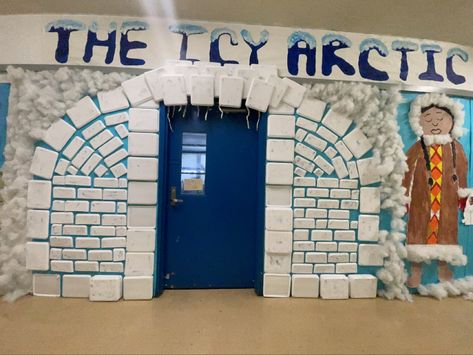 Igloo
Arctic classroom 
Creative doors 
Prek classroom Arctic Classroom Transformation, Igloo Classroom Door, Igloo Door Decorations For School, Arctic Vbs Decorations, Arctic Decorations, Arctic Vbs, Winter Door Decorations Classroom, Christmas Grotto, Winter Classroom Decorations