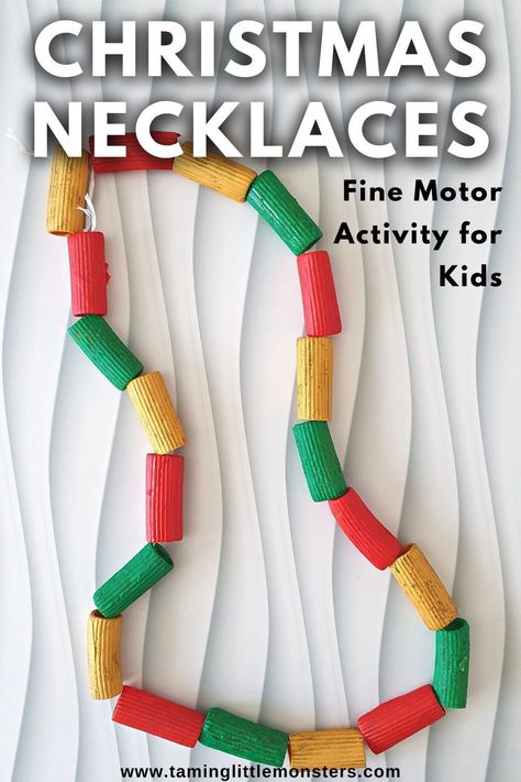 Christmas Necklaces Activity for Kids. Make a DIY Christmas necklace with your toddlers and preschoolers. This is a fun craft and fine motor activity to try this holiday season. #christmas #artsandcrafts #finemotor #toddler #preschool #kindergarten Christmas Lesson For Preschoolers, Christmas Party Activities For Preschool, Winter Holiday Preschool Activities, December Curriculum Preschool, Christmas Party Activities For Toddlers, Christmas Outdoor Activities Preschool, Holiday Art Preschool, Montessori Christmas Activities Preschool, Christmas Provocations Preschool