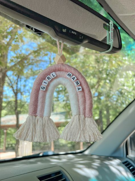 Oil Diffuser Decor, Macrame Rainbow Car Charm, Diffuser Decor, Rainbow Car Charm, Rainbow Car, Mirror Car Accessories, Accessories Wall, Macrame Rainbow, Mom Car