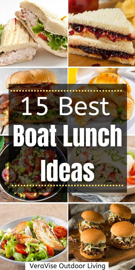 When planning for a boating trip, the last thing you want to worry about is what to eat. But if homemade fare is what you love, then make sure to check out these boat lunch ideas that you can make ahead of time. Food For Boating Day, Lake Meals Easy, Boat Picnic Ideas, Dinner On The Boat Ideas, Boat Meals Dinners, Float Trip Lunch Ideas, Lunch Ideas For Cabin Trip, Good Food For Boating, Boat Day Meals