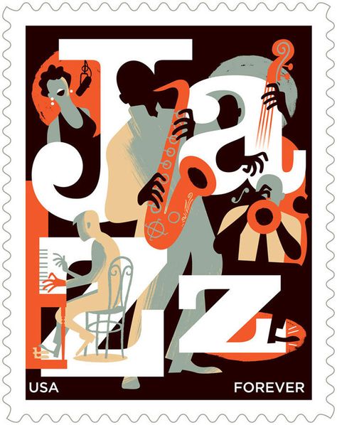 Jazz Stamp Arte Jazz, Postage Stamp Design, Art Musical, طابع بريدي, Jazz Poster, Jazz Art, Jazz Club, Arte Inspo, Jazz Music