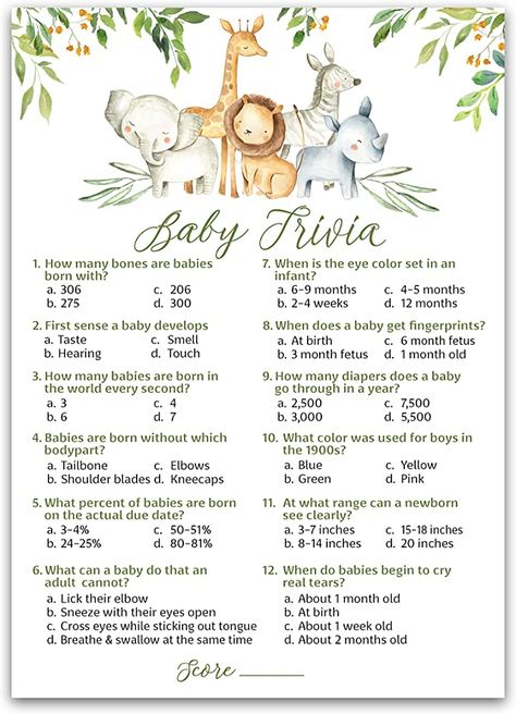 Safari Shower Ideas, Baby Trivia Game, Wild Baby Shower, Safari Baby Shower Boy, Animal Baby Shower Games, Baby Trivia, Jungle Safari Baby Shower, Baby Shower Safari Theme, Animal Baby Shower Theme