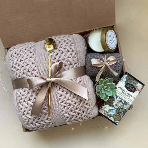 21+ Thoughtful Gifts For the Woman Who Wants Nothing Gift Basket With Blanket, Classy Gift Baskets, Sending Healing Vibes, Gift Basket For Women, Get Well Gift Baskets, Winter Tea, Hygge Gifts, Healing Vibes, Gift Baskets For Women