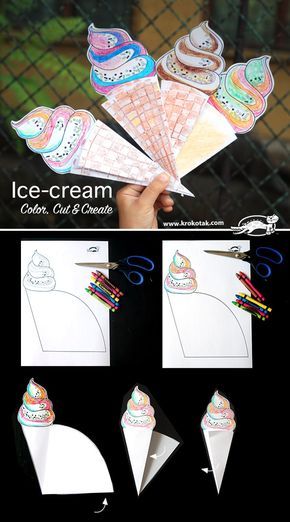 Color, Cut & Create Ice-cream Ice Cream Crafts, Ice Cream Art, Diy Bricolage, Aktivitas Montessori, Ice Cream Cones, Art N Craft, Childrens Crafts, Craft Activities For Kids, Elementary Art