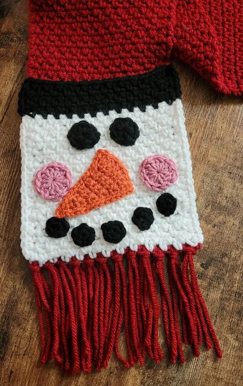 Snowman Pocket Scarf Crochet Pattern | Clover Needlecraft Snowman Scarf Pattern, Christmas Crochet Scarf, Christmas Scarf Pattern, Christmas Scarf Crochet, Scarf Pattern Design, Pattern Design Ideas, Scrap Crochet, Snowman Scarf, Christmas Crochet Patterns Free