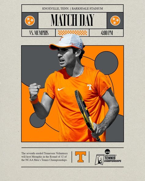 Tennessee Tennis (@vol_tennis) • Instagram photos and videos Tennis Instagram, Schedule Graphic, Tennis Poster, Tennis Championships, Match Day, Design Techniques, Mens Tennis, Newsletter Design, Tennessee Volunteers