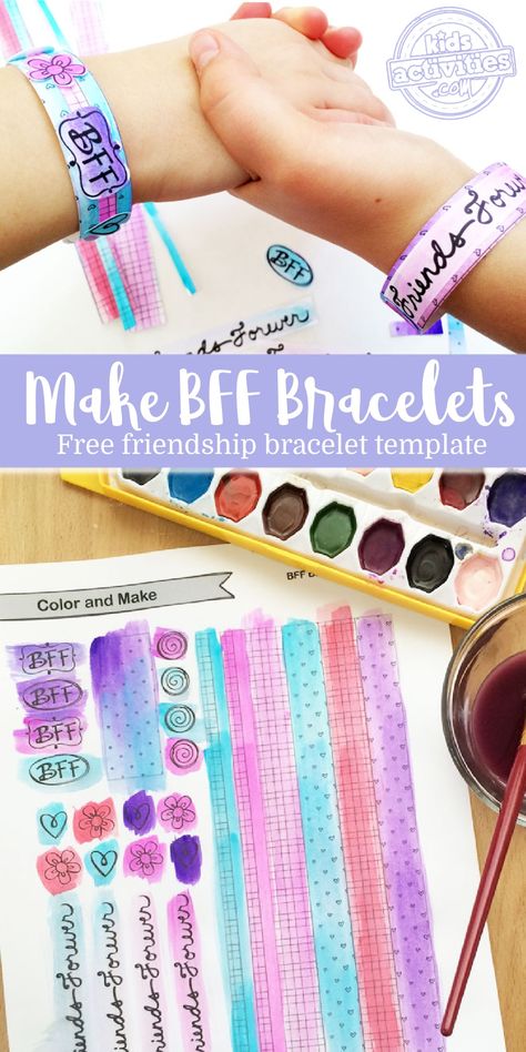 Make the Cutest BFF Paper Bracelets with Printable Friendship Bracelet Template | Kids Activities Blog Friendship Craft, Paper Bracelets, Friendship Crafts, Friendship Printables, Bracelet Template, Rainbow Loom Bracelets Easy, Paper Bracelet, Friendship Bracelets Easy, Free Printable Crafts