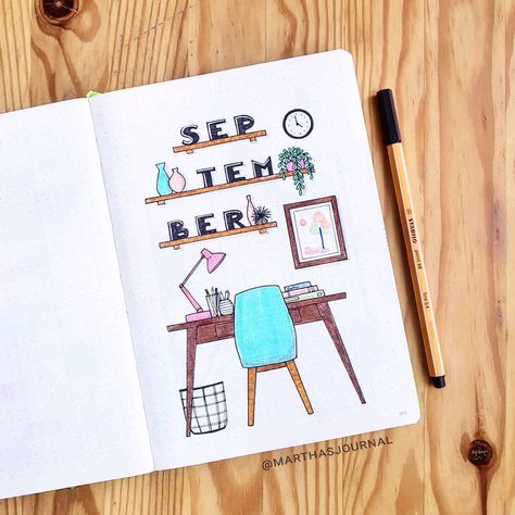 Martha's journal on Instagram: “Finally posting my September cover! Since it's back to school time I chose a desk theme! 📚 • • • • #bulletjournal #bujo #bulletjournaling…” Bullet Journal September, My September, Bullet Journal Cover Page, Bullet Journal Cover Ideas, Bullet Journal Paper, Bullet Journal Aesthetic, Bullet Journal Notebook, Bullet Journal School, Bullet Journal Themes