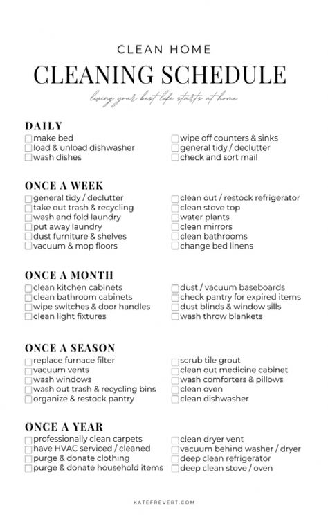 Realistic Cleaning Schedule to Always Keep a Clean Home - KATE FREVERT #Ideas #Home #CreativeIdeas #Schedule #Guide #HomeTrends #Inspo #Creating #a #Cleaning #Ultimate #The #for #to #a #Tidy #Trends Realistic Cleaning Schedule, Life Checklist, House Manager, House Cleaning Schedule, Dusting Blinds, Household Cleaning Schedule, Daily Cleaning Schedule, Cleaning Baseboards, Organizing Life