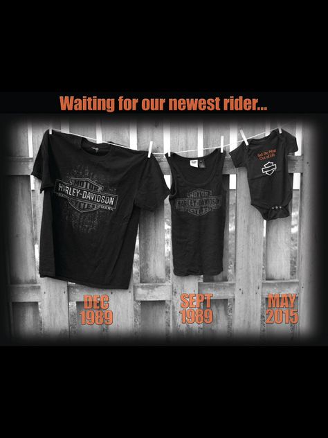 Harley Davidson motorcycle baby announcement Harley Baby, Harley Davidson Cake, Bike Baby, Harley Davidson Crafts, Harley Davidson Quotes, Harley Davidson Merchandise, Biker Baby, Motorcycle Baby, Harley Davidson Baby