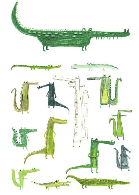 Gators! Animal Illustrations, 문신 디자인, Crocodiles, Childrens Illustrations, Children's Book Illustration, Animal Illustration, Cute Illustration, Book Illustration, Art Paint