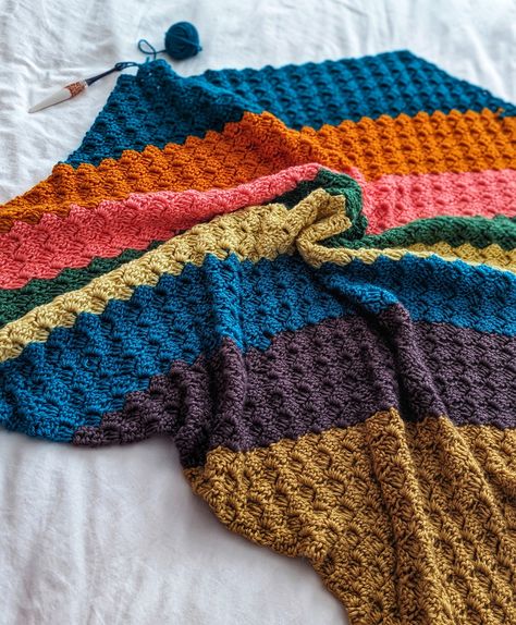 C2c Striped Blanket, Colorblock Crochet Blanket, Crochet Blanket Multiple Colors, C2c Crochet Blanket Pattern Free Easy, C2c Tutorial, Color Block Blanket, Crochet Nook, Furls Crochet, C2c Afghan