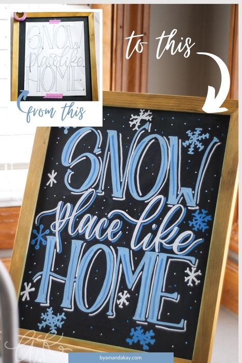 Chalkboard Winter Art, Winter Blackboard Ideas, Winter Chalkboard Art Easy, Winter Chalkboard Ideas Easy, Chalk Sign Lettering, Chalkboard Marker Art, Chalk Markers Ideas, Chalkboard Art Winter, Chalk Bored Designs