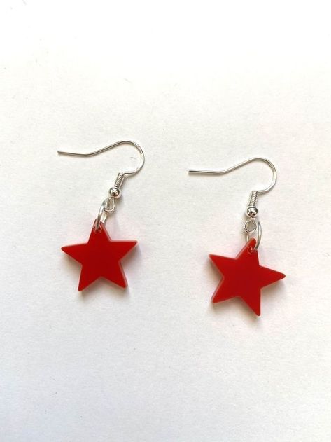 Red Star Earrings, Star Acrylic, Star Clothing, Red Accessories, Jewelry Tattoo, Fish Hooks, Laser Cut Acrylic, Funky Jewelry, Acrylic Charms