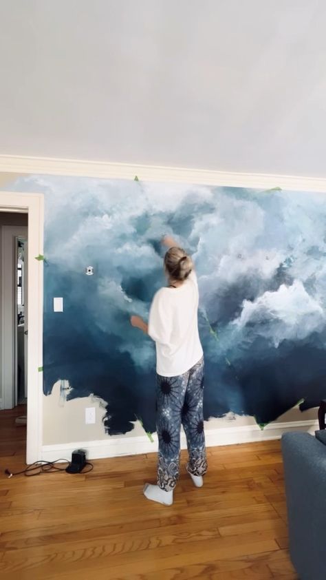 Bedroom Wall Painted Designs, Living Room Mural Wall, Large Mural Painting, Mural Wall Painting Ideas, Diy Watercolor Wall Mural, Living Room Wall Mural Ideas, Bathroom Mural Ideas Painted, Art Room Mural, Diy Wall Designs Paint Ideas