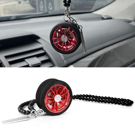 PRICES MAY VARY. ✔️[High Quality Material] The wheel hub shaped suspension trim is made of high-quality zinc alloy material, and the tires are made of odor-free rubber. Unique and creative styling. ✨[Ideal Decoration] This hanging wheel hub decor suitable for car interior rearview mirrors, add fun to our driving; also a good decor for your office and home. ✨[Increase Driving Safety] Small and exquisite, will not affect the driving sight. It will wiggle slightly while driving, which can well elim Fun Car Accessories, Car Hanging Accessories, Interior Unique, Creative Styling, Unique Ornaments, Cool Car Accessories, Mirror Hanging, Automotive Decor, Driving Safety